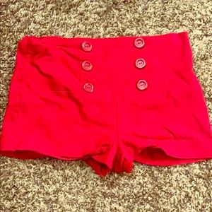 Red high waisted shorts
